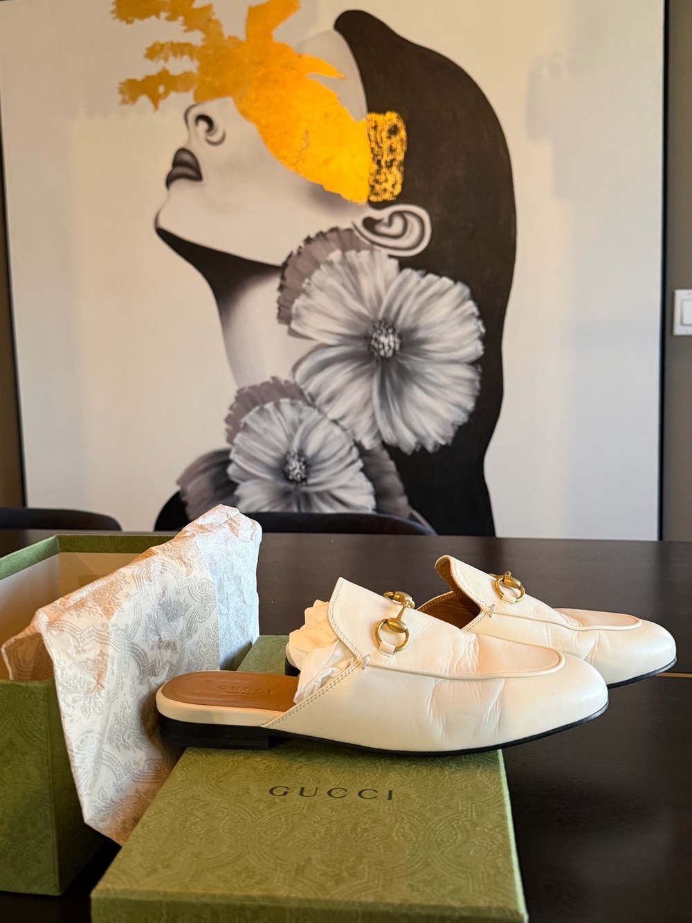 Gucci White Leather Horsebit Mule Slides - Picture 5 of 8